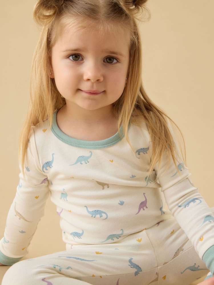 MORI Cream Dino Print Supersoft Pyjamas Set - Image 2 of 6