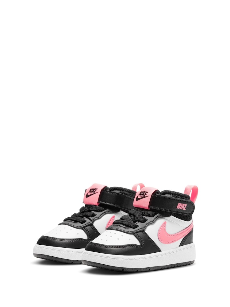 Nike White/Black/Pink Toddler Court Borough Mid Trainers - Image 3 of 8