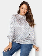 M&Co Blue High Neck Satin Blouse - Image 1 of 4