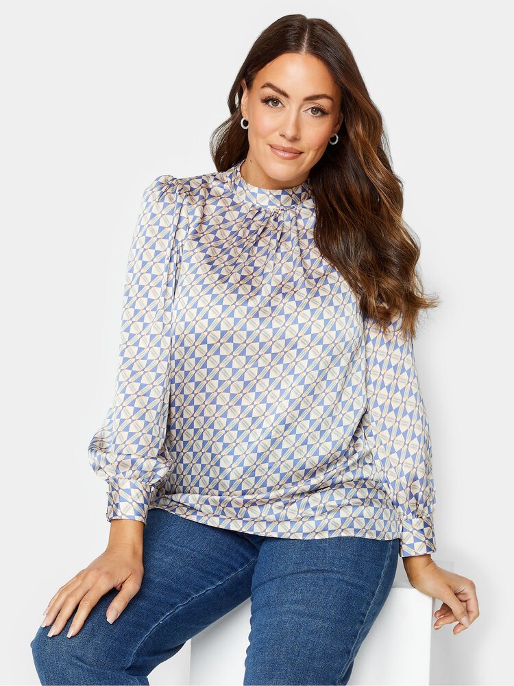 Blau - M&co Hochgeschlossene Satinbluse - Bild 1 von 4 Blau - M&co Hochgeschlossene Satinbluse - Bild 1 von 4
