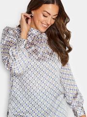 M&Co Blue High Neck Satin Blouse - Image 4 of 4