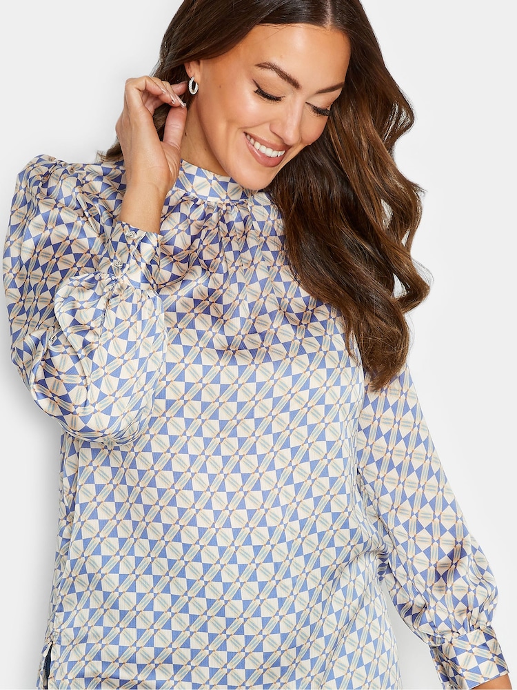 M&Co Blue High Neck Satin Blouse - Image 4 of 4