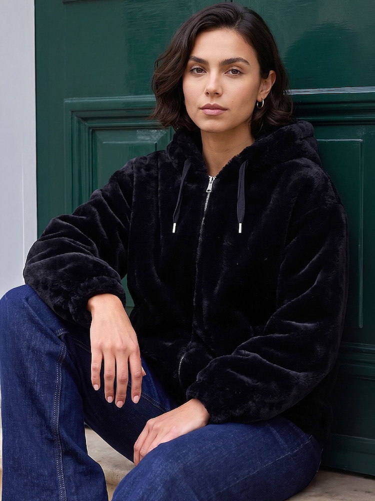 Roman Black Faux Fur Hood Jacket - Image 2 of 4