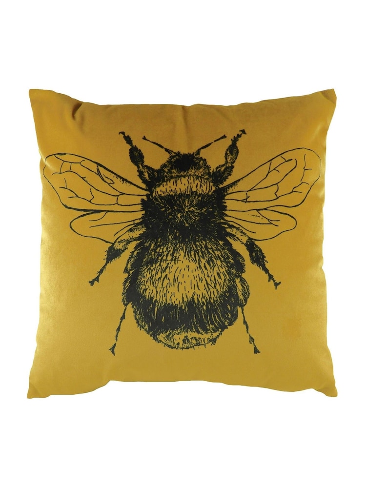 Evans Lichfield Gold Gold Bee Velvet Polyester Filled Cushion - Image 1 of 3