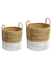 Ivyline Set of 2 White Seagrass Log and Kindling Baskets - Image 4 of 5