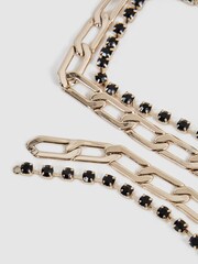 Reiss Gold/Black Isla Adjustable Double Chain Rhinestone Belt - Image 4 of 4
