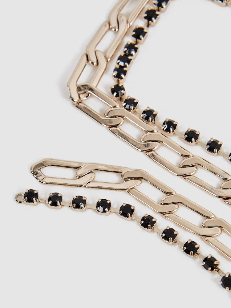 Reiss Gold/Black Isla Adjustable Double Chain Rhinestone Belt - Image 4 of 4