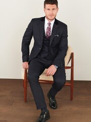 Navy Blue Slim Fit Trimmed Check Suit: Jacket - Image 3 of 11
