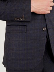 Navy Blue Slim Fit Trimmed Check Suit: Jacket - Image 5 of 11