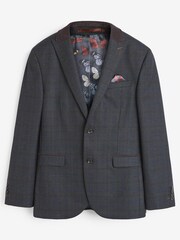 Navy Blue Slim Fit Trimmed Check Suit: Jacket - Image 8 of 11