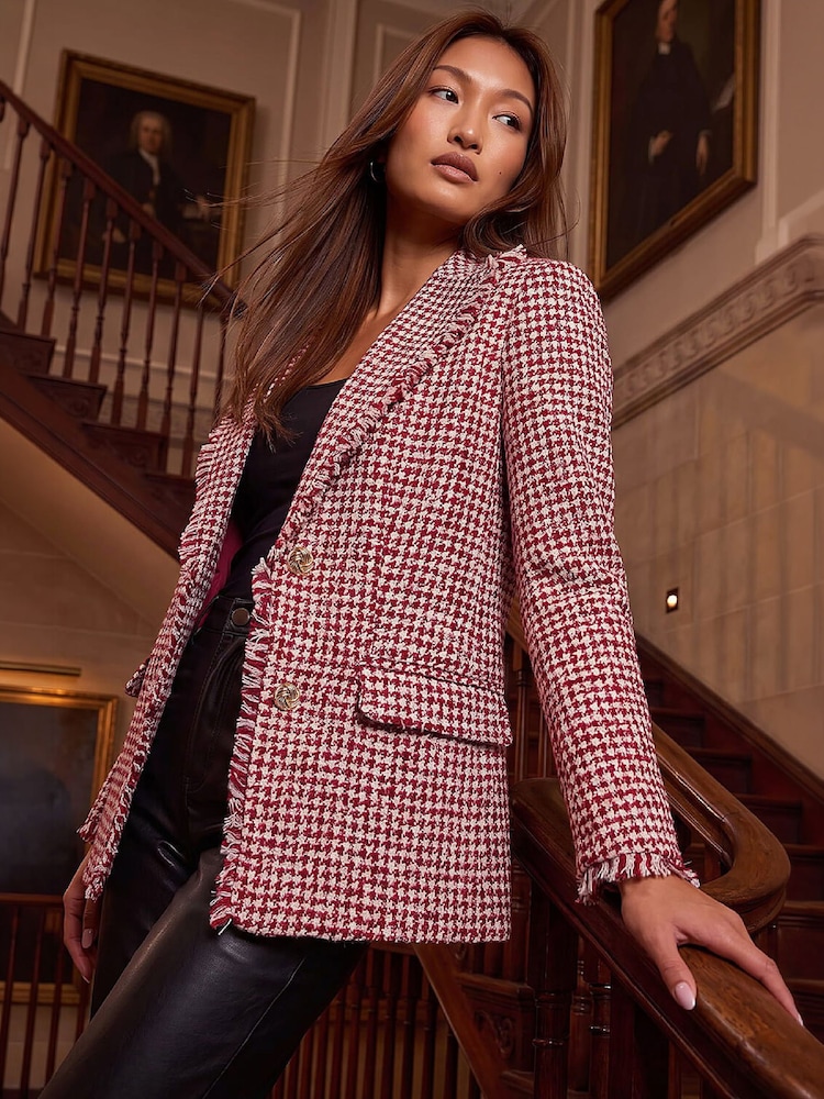 Roman Red FrayedBoucle Jacket - Image 1 of 4