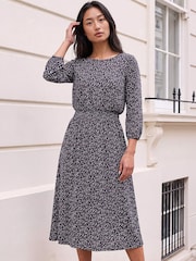 Roman Purple Petite Floral Shirred Waist Dress - Image 1 of 4