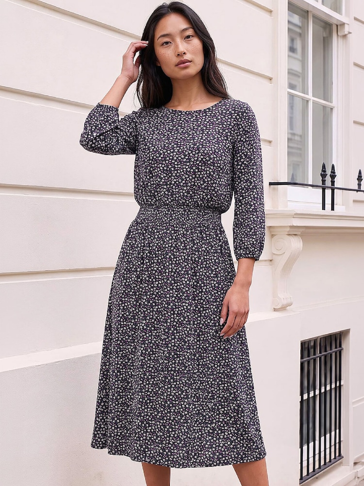 Roman Purple Petite Floral Shirred Waist Dress - Image 1 of 4