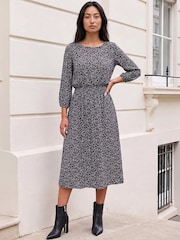 Roman Purple Petite Floral Shirred Waist Dress - Image 2 of 4