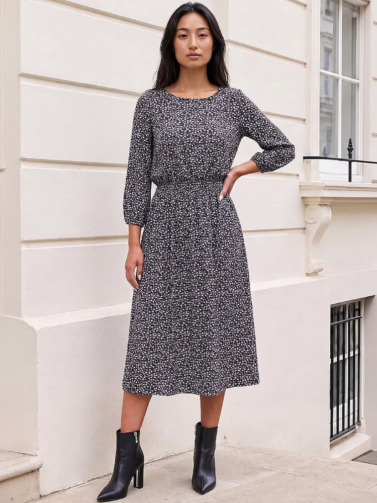 Roman Purple Petite Floral Shirred Waist Dress - Image 2 of 4