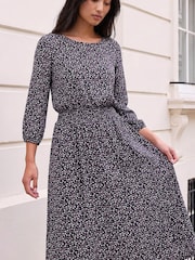 Roman Purple Petite Floral Shirred Waist Dress - Image 3 of 4