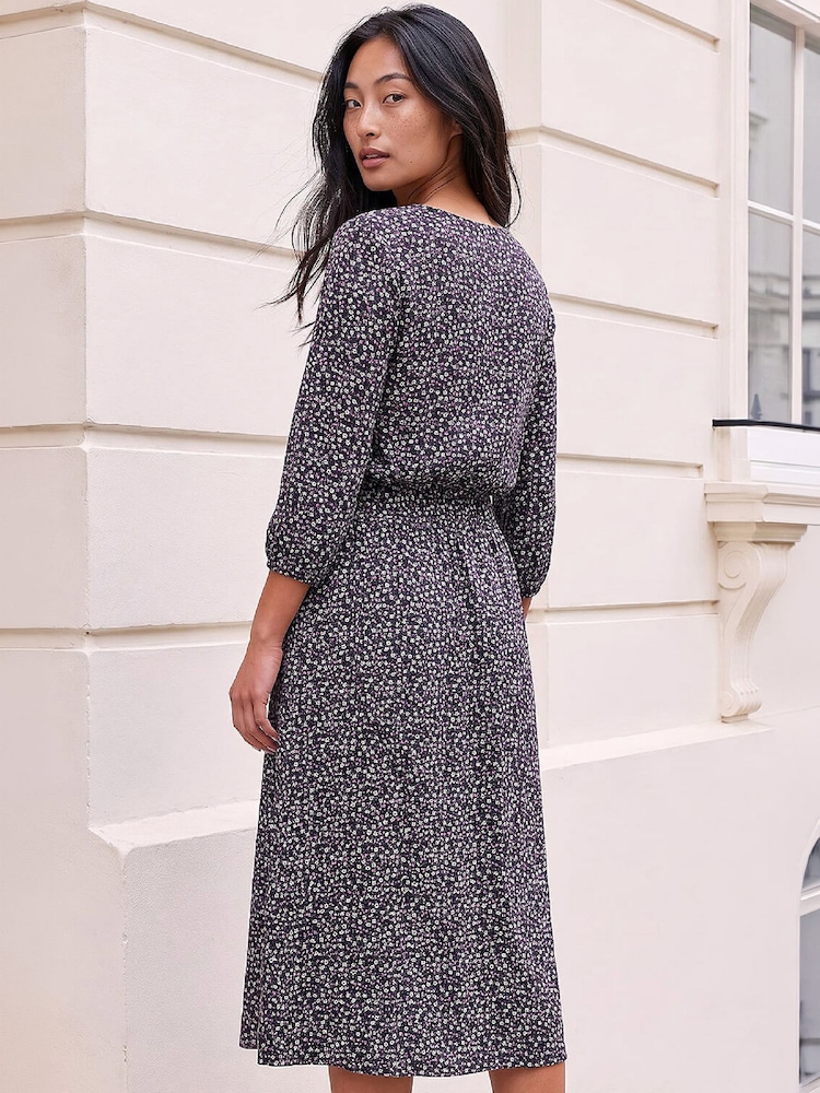 Roman Purple Petite Floral Shirred Waist Dress - Image 4 of 4