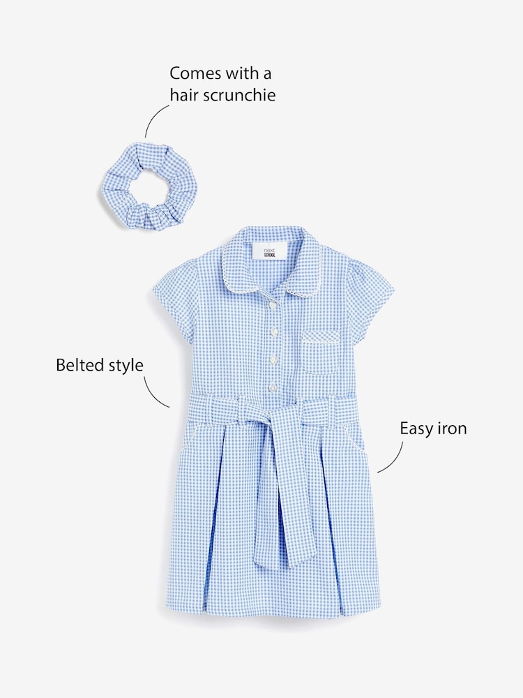 Blátt Gingham - Rich Með belti School Kjóll With Scrunchie (3-14yrs) - Image 3 of 11