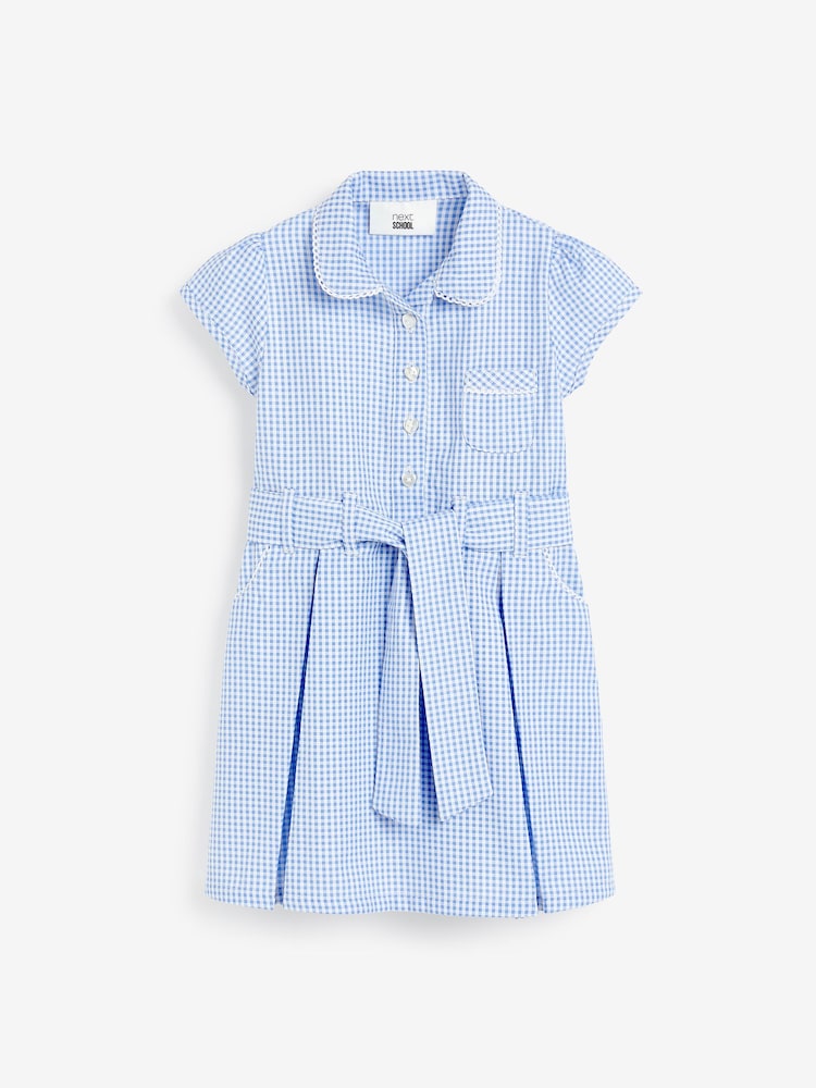 Blátt Gingham - Rich Með belti School Kjóll With Scrunchie (3-14yrs) - Image 8 of 11