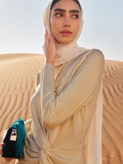 Gold Plisse Long Sleeve Knotted Dress - Image 4 of 6