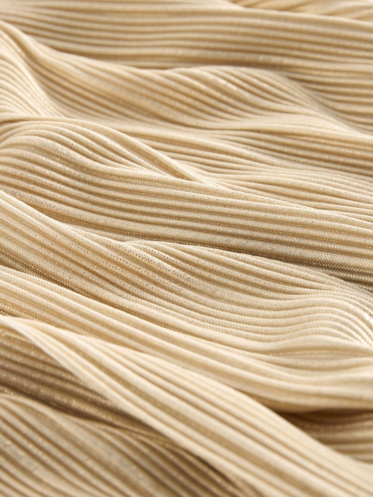 Gold Plisse Long Sleeve Knotted Dress - Image 6 of 6