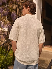 Uredi bež bela cvet - Relaxed Crochet z gumbi po celotni dolžnosti 100% Cotton srajce - Slika 4 iz 7
