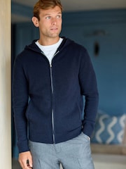 Navy Blue Regular Fit 100% Merino Signature Zip Up Hoodie - Image 1 of 10
