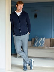Navy Blue Regular Fit 100% Merino Signature Zip Up Hoodie - Image 2 of 10