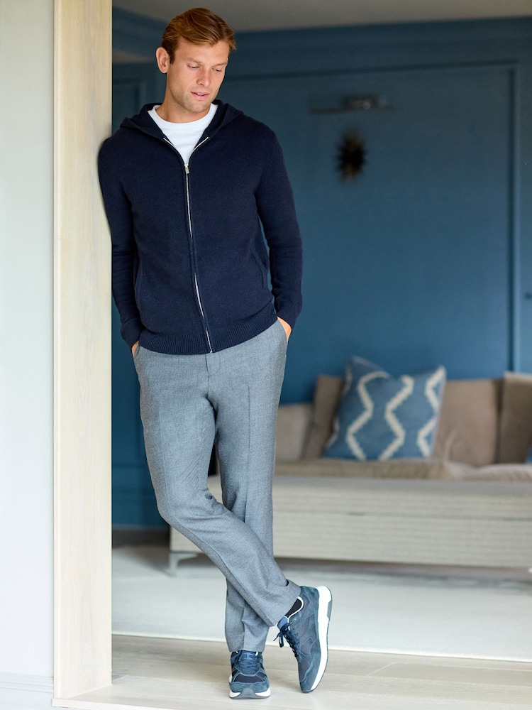Navy Blue Regular Fit 100% Merino Signature Zip Up Hoodie - Image 2 of 10