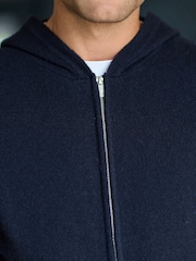 Navy Blue Regular Fit 100% Merino Signature Zip Up Hoodie - Image 6 of 10