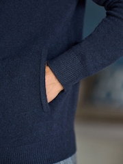 Navy Blue Regular Fit 100% Merino Signature Zip Up Hoodie - Image 7 of 10