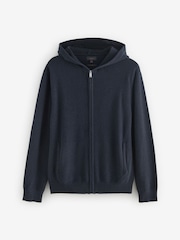 Navy Blue Regular Fit 100% Merino Signature Zip Up Hoodie - Image 8 of 10