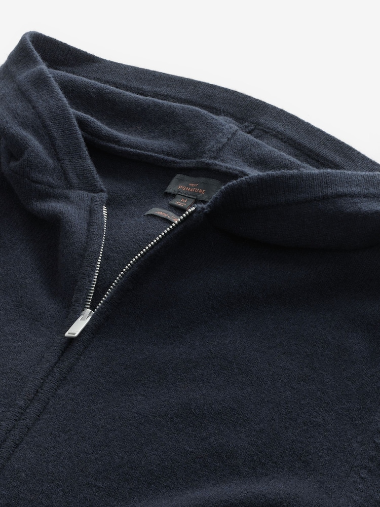 Navy Blue Regular Fit 100% Merino Signature Zip Up Hoodie - Image 9 of 10