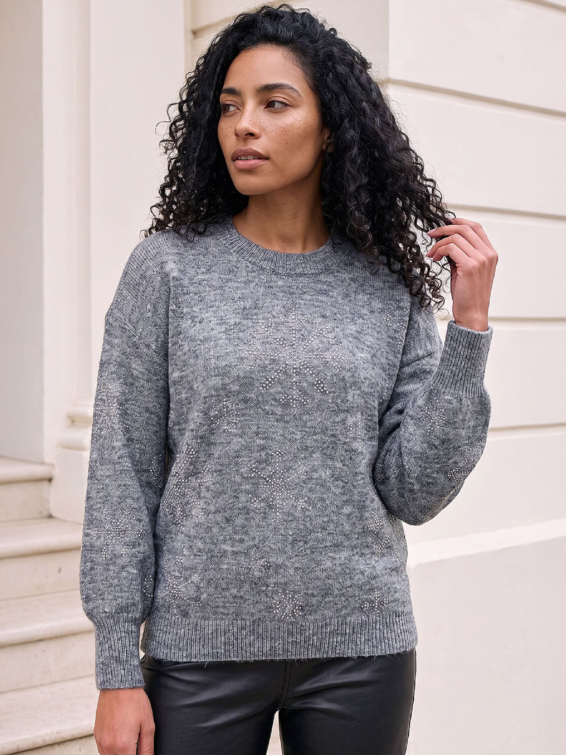 Roman Women's Dark Grey Sparkle Snowflake Jumper In Size 20 - Image 6