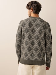 Brown Relaxed Fit Cotton Rich Geometric Pattern Crew Jumper - Image 2 of 6