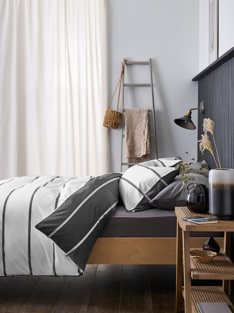 2 Pack Grey Stripe Reversible Duvet Cover and Pillowcase Set - Image 2 of 8
