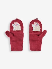 JoJo Maman Bébé Berry Girls' Hedgehog Embroidered Gloves - Image 1 of 4