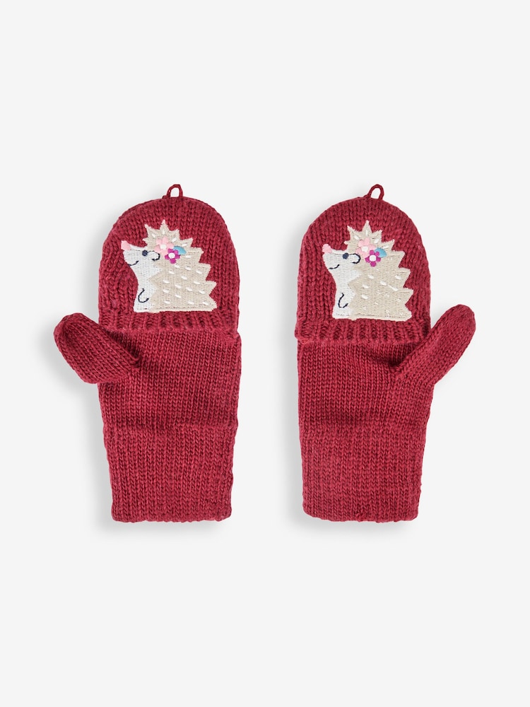JoJo Maman Bébé Berry Girls' Hedgehog Embroidered Gloves - Image 1 of 4