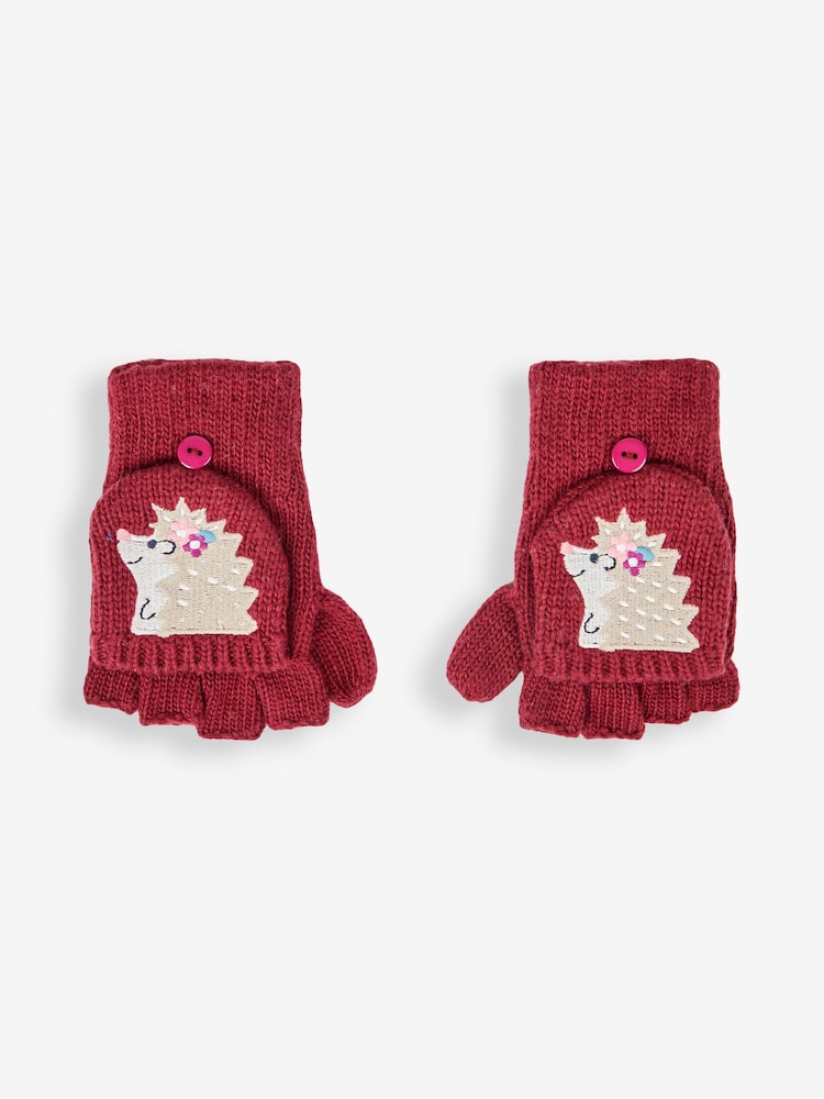 JoJo Maman Bébé Berry Girls' Hedgehog Embroidered Gloves - Image 2 of 4