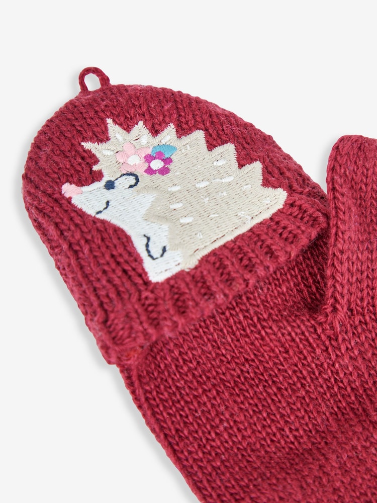 JoJo Maman Bébé Berry Girls' Hedgehog Embroidered Gloves - Image 4 of 4