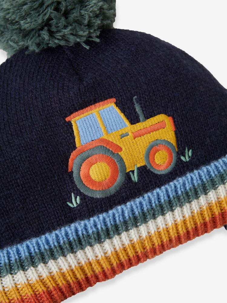 JoJo Maman Bébé Navy Blue Appliqué Bobble Hat - Image 2 of 3