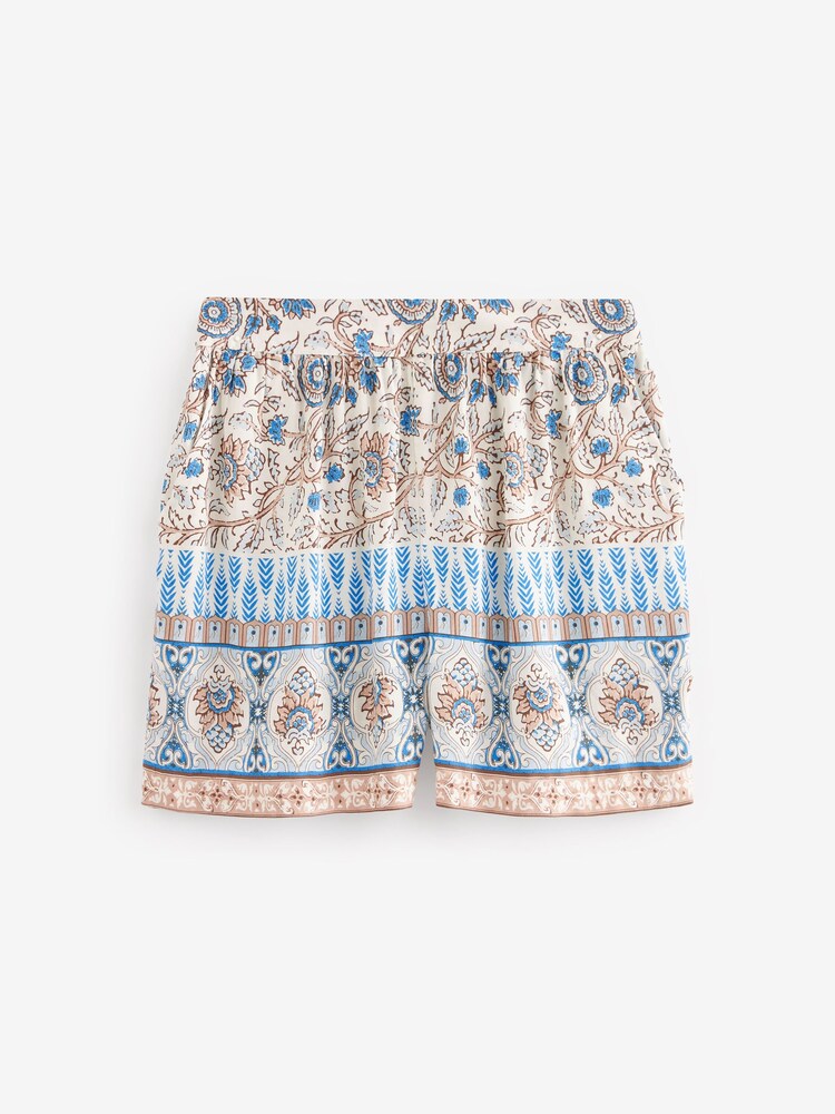Blanc/Bleu Woodblock - Shorts à enfiler élastiquée - Image 4 of 5
