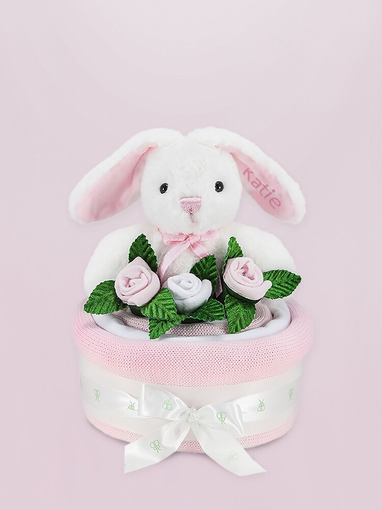 Babyblooms Pink Cake Blanket with Personalised Baby Bunny Soft Toy Gift - Image 1 of 4