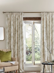 Laura Ashley Hedgerow Green 100% Cotton Pussy Willow Lined Pencil Pleat Curtains - Image 1 of 3
