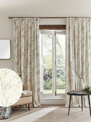 Laura Ashley Hedgerow Green 100% Cotton Pussy Willow Lined Pencil Pleat Curtains - Image 2 of 3