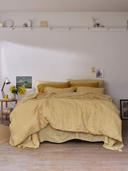 Piglet in Bed Honey Gingham 100% Linen Duvet Cover - Image 1 of 3