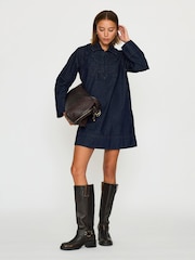 Anthropologie Blue Frog-Button Cotton Denim Mini Dress - Image 2 of 6