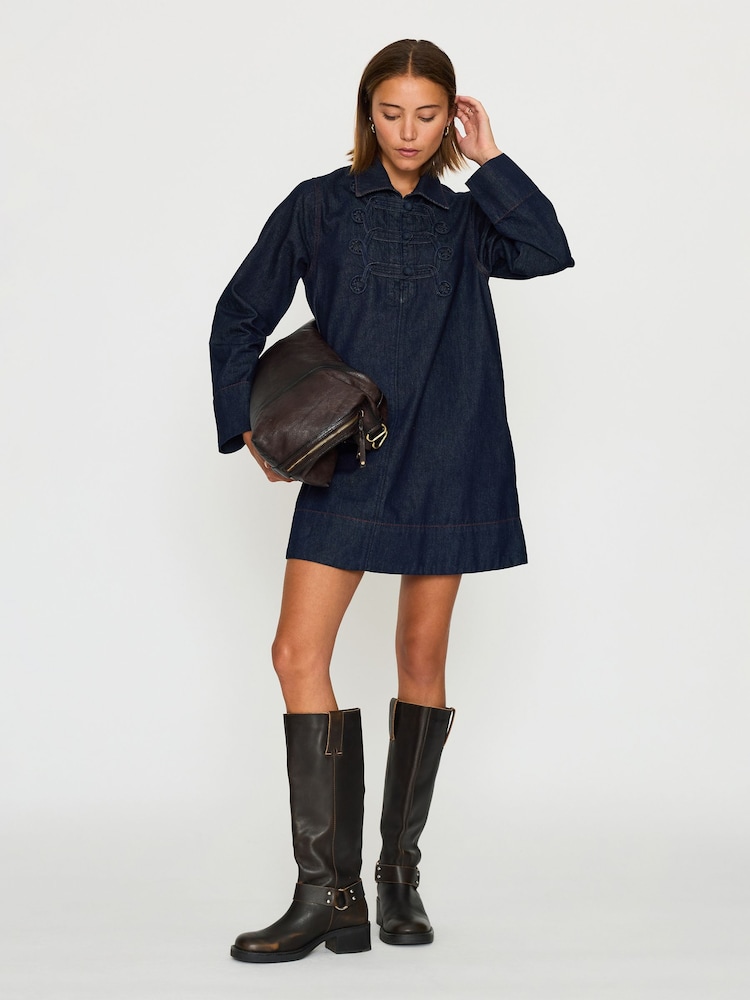 Anthropologie Blue Frog-Button Cotton Denim Mini Dress - Image 2 of 6 Anthropologie Blue Frog-Button Cotton Denim Mini Dress - Image 2 of 6