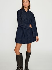 Anthropologie Blue Frog-Button Cotton Denim Mini Dress - Image 3 of 6