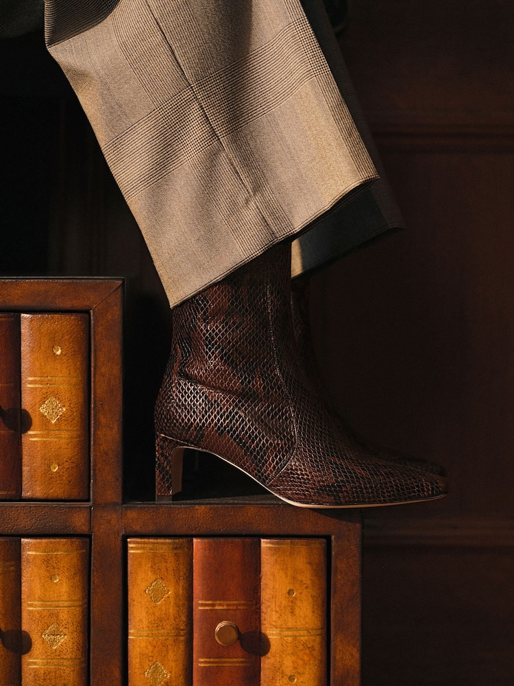 Russell & Bromley Brown Snake Malpas High Ankle Heeled Boots - Image 1 of 5 Russell & Bromley Brown Snake Malpas High Ankle Heeled Boots - Image 1 of 5